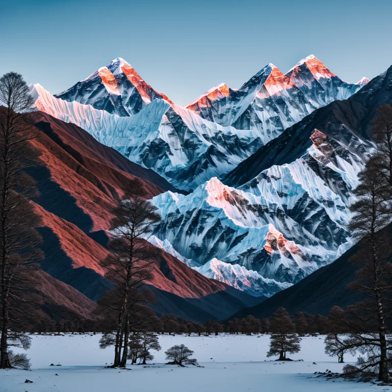 Raw Photo, Everest, Winter Landscape, Mountains, Trees , Fac...