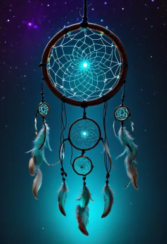A Dreamcatcher ,bioluminescent Light Cosmic Glow Ethereal E... — SDXL AI Prompt: a dreamcatcher ,Bioluminescent light Cosmic glow — Ethereal energy — Deep space...