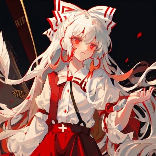 Touhou, 1girl, Fujiwara Mokou, Long White Messy Hair, Small...