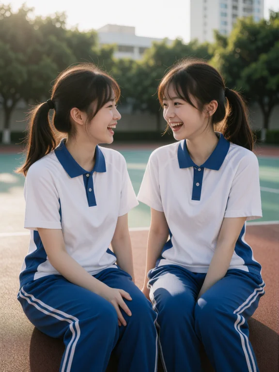 Cinematic, Ultra-realistic Photo, Shenzhen Uniform Two Cute...
