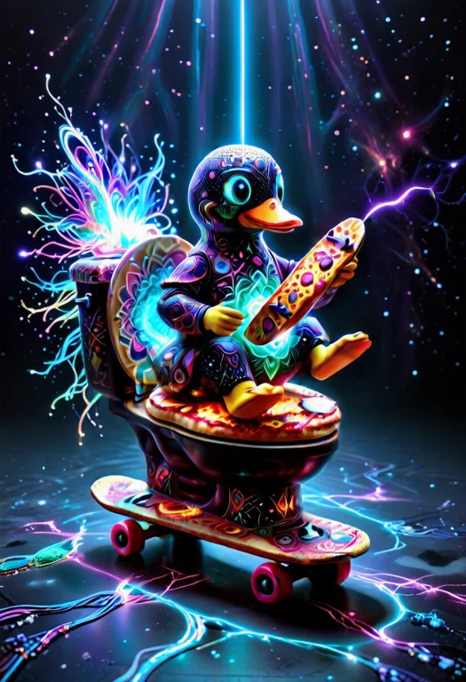 A Porcelain Statue Of Ubber Duck Sitting On A Toilet Bowl, T...