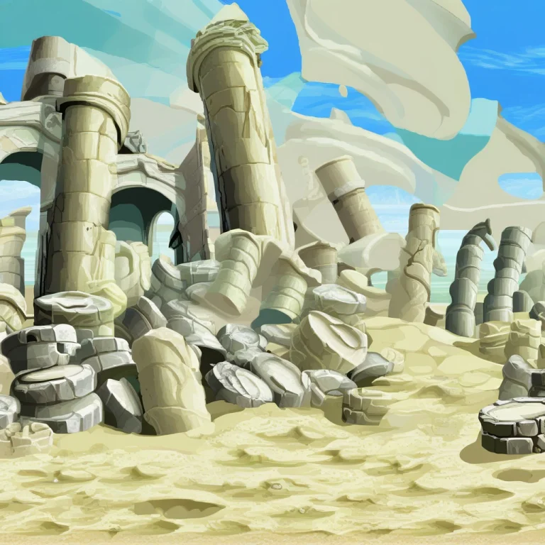 Sfpx Style, A Ruined Desert Temple With Crumbling Stone Pill...