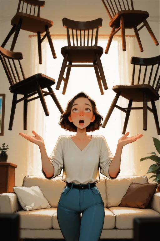 Digital Illustration, A Woman Standing In Her Living Room Lo...