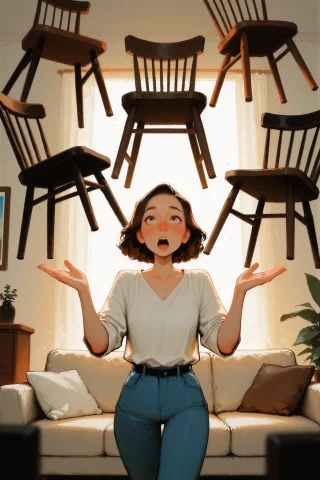 Digital Illustration, A Woman Standing In Her Living Room Lo... — Stable Diffusion AI Prompt: digital illustration, a woman standing in her living room looking up in surprise...