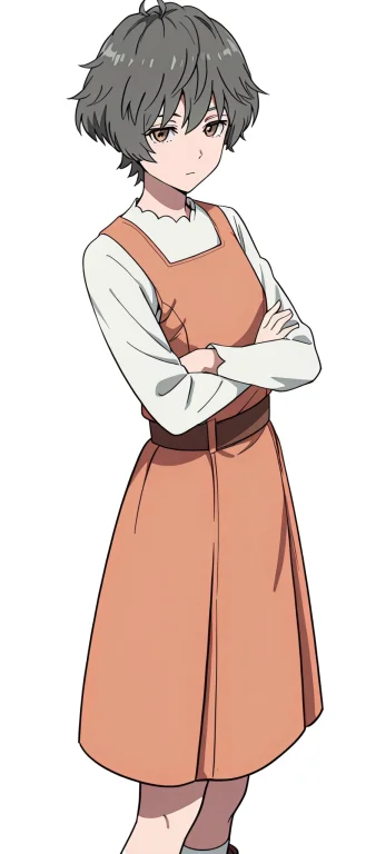Fullbody Ayaorihata, Short Hair, Grey Hair, Brown Eyes White...