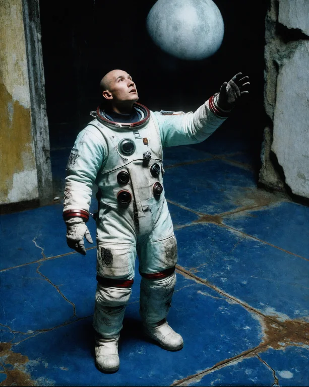 Dcobmon. An Astronaut In A White And Pale Blue Spacesuit Sta...