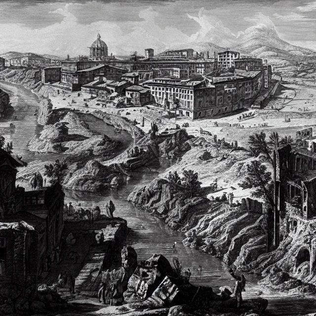 Ilsgiovannibattistapiranesi Ruined City On A Hill And A Rive...