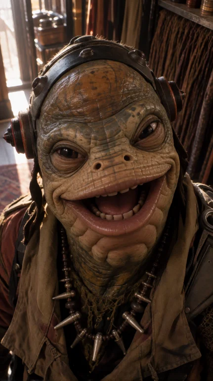 Shyng Alien Man, Extreme Close-up, Frontal, Smiling Broadly,...