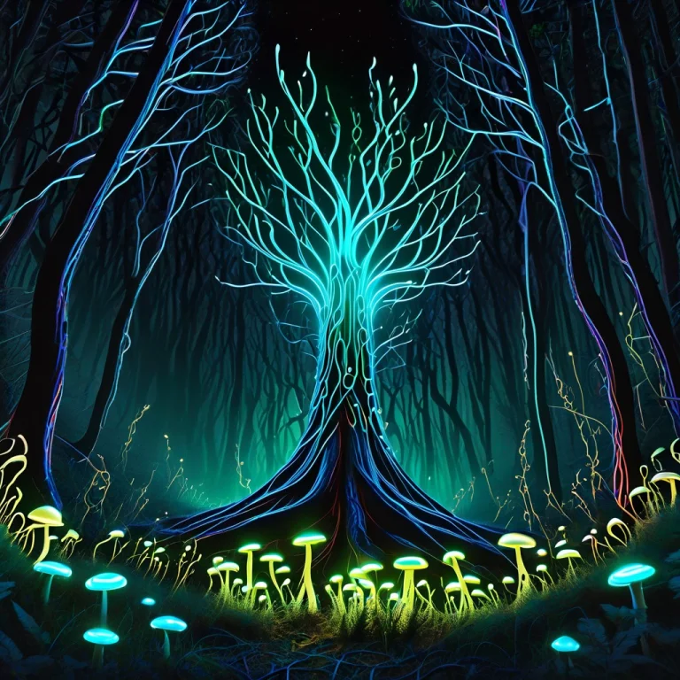 Forest, Fireflies, Mushrooms, Swirls, Intricate Patterns, Ve...