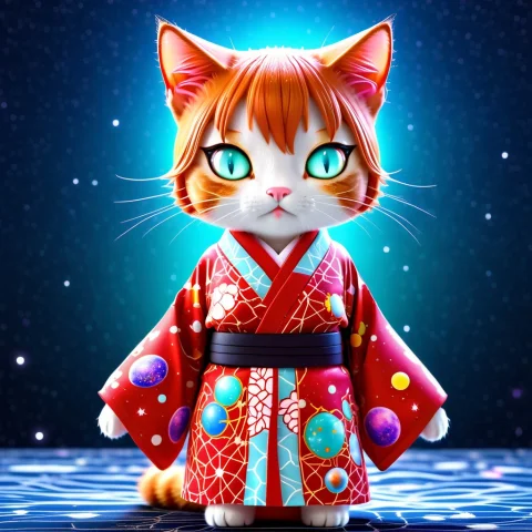 A 3d Chibi Anime Red Hair Cat Girl Wear Cosmos Universe Kimo... — SDXL AI Prompt: a 3d chibi anime red hair cat girl wear cosmos universe kimono