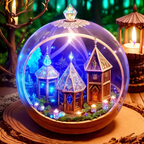 Digital Art Of Detailed Elven Glowing Crystal Sphere With Sm... — Stable Diffusion AI Prompt: digital art of detailed elven glowing crystal sphere with (small wooden cabin in...