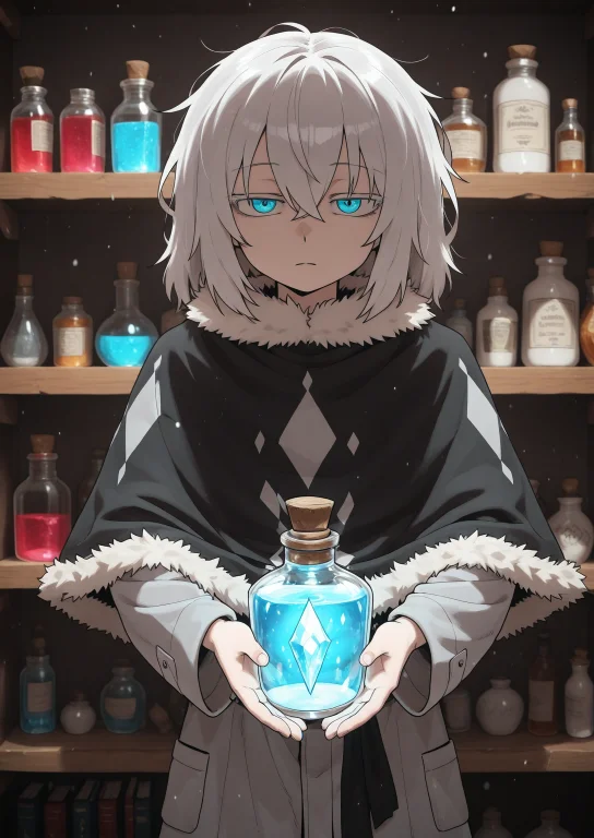 1girl, Solo, Holding A Glowing Magical Potion Bottle, Fantas...