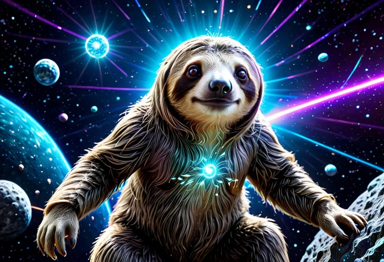 A Confused Sloth Clinging To A Glowing Cosmic Asteroid, Movi...