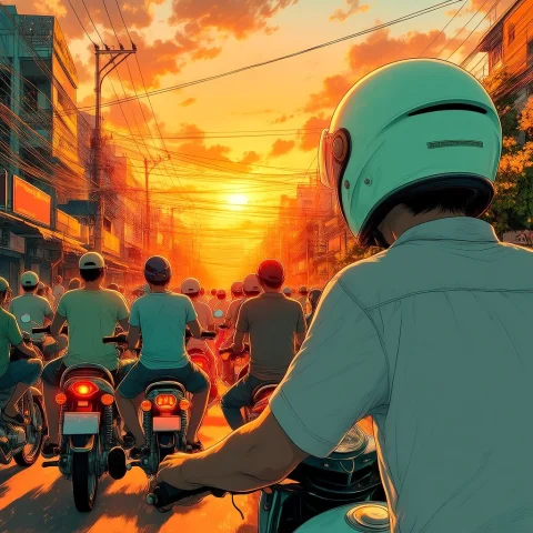 Shrpanime. In The Style Of , A Close-up View Captures A Moto... — Stable Diffusion AI Prompt: SHRP_ANIME. In the style of , a close-up view captures a motorcyclist wearing a...
