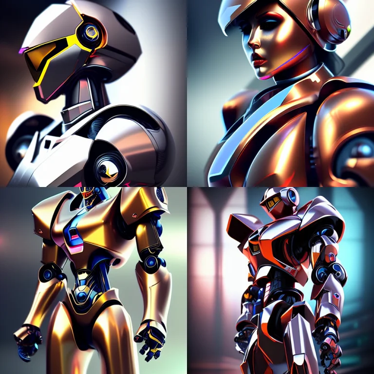 Techno Magic Robot, Side Portrait, Realistic, Half Body Shot...
