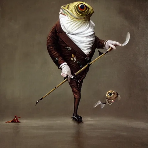 A Painting Of A Fish With A Monocle And Walking Stick By Dr-...