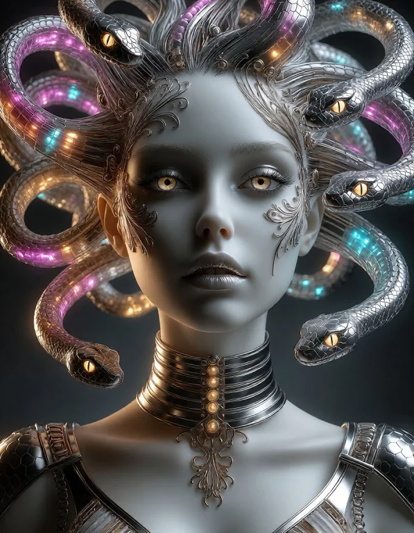 Create A Futuristic Medusa-inspired Female Android Portrait...