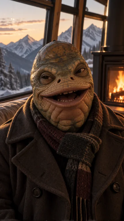 Shyng Alien Man, Close-up Portrait, Eye-level, Smiling Broad...