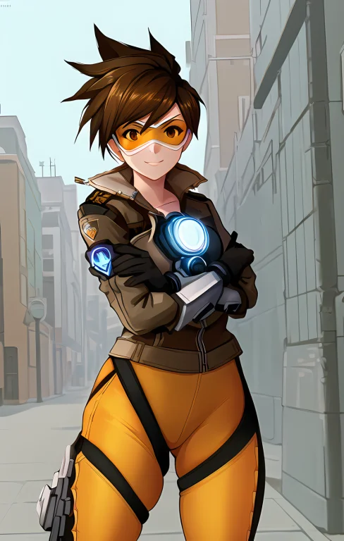 Best Quality, 1girl, Brown Eyes, Standing, Smile, City, Yell...