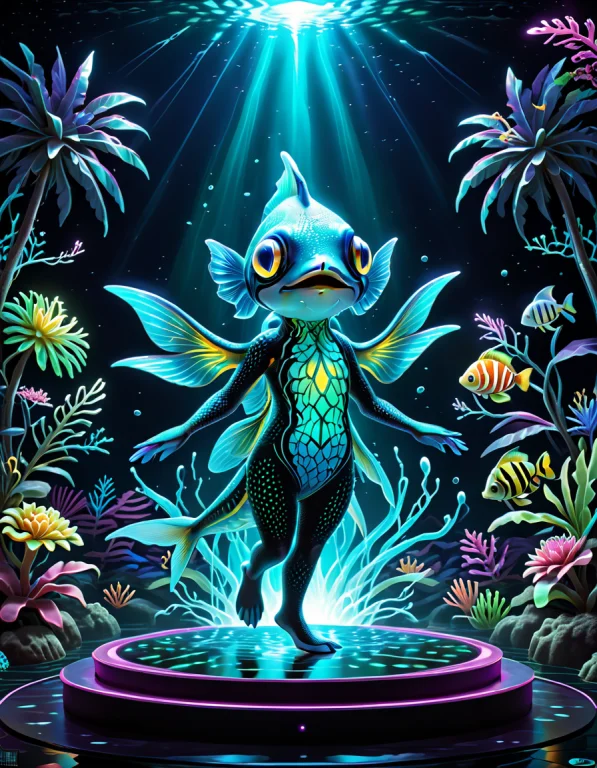 Anthropomorphic Fish Dancing On A Tropical Themed Stage Made...