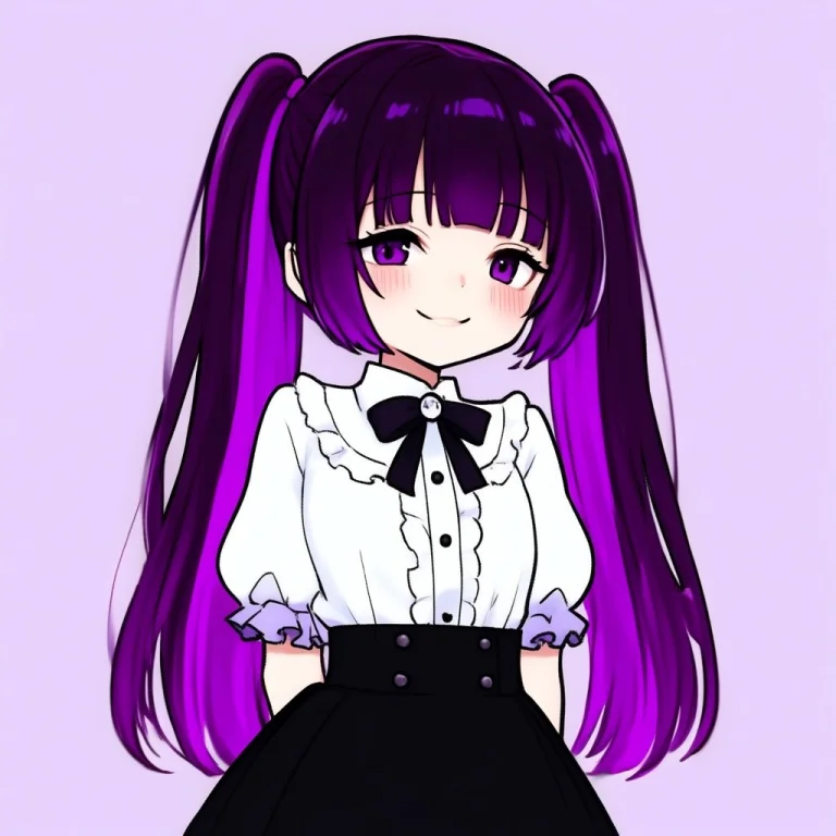 A Girl With Two Purple Ponytails, White Shirt, Black Skirt....