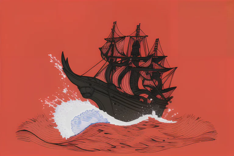Flag, Simple Background, No Humans,cartoon Ship Sailing A Wa...