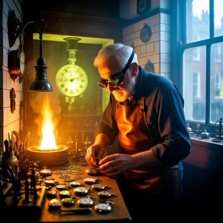 A Elderly Clockmaker With Brass Goggles And Leather Apron, S...