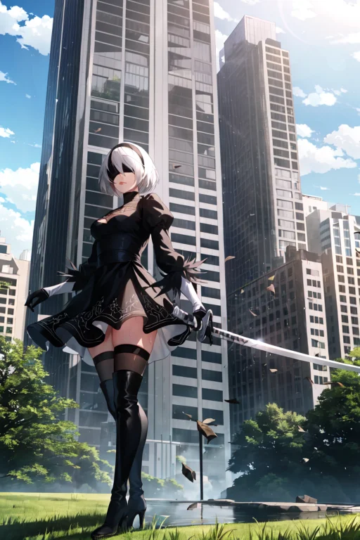 Yorha No. 2 Type B, 1girl, Absurdres, Black Blindfold, Black...