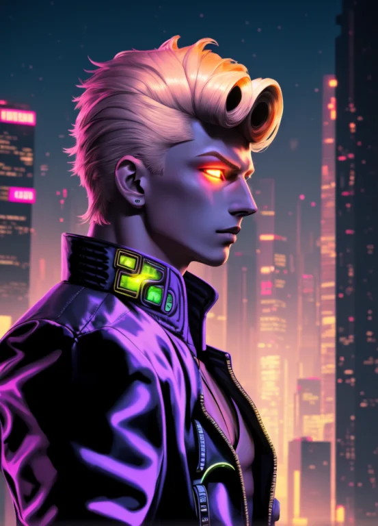 Photo Of Grno, 1boy, Night, City, Wearing A Jacket, Cyberpun...