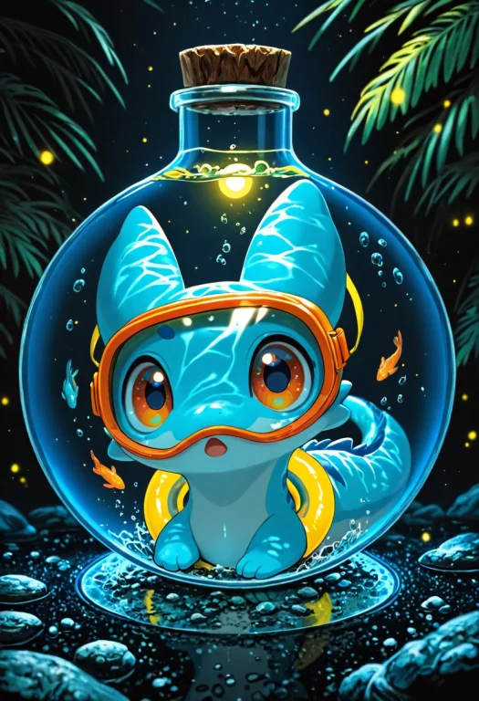 Solo, No Humans, Furry, Chillet, Floating, In Glass Bottle O...