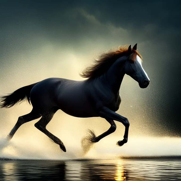 Oldjourney A Horse Running Through Water With Splashing Wate...