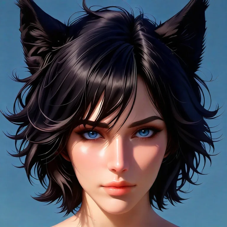 Animal Ears, 1girl, Solo, Ai-generated, Black Hair, Looking...