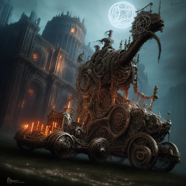 Elden Ring Style Biomechanical Steampunk Vehicle Reminiscent...