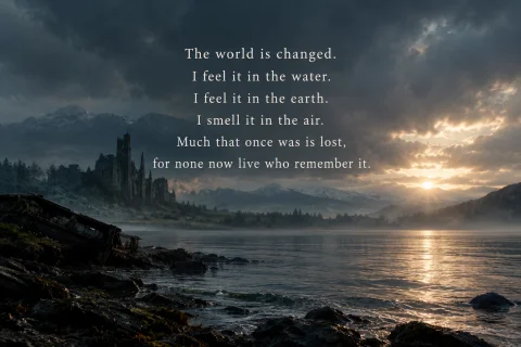 The World Is Changed. I Feel It In The Water. I Feel It In T... — Stable Diffusion AI Prompt: The world is changed. I feel it in the water. I feel it in the earth. I smell it...