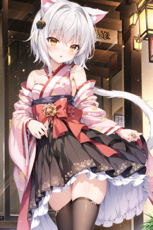 Koneko Toujou Dxd, 1girl, Cat Ears, Blush, Kimono, Standing