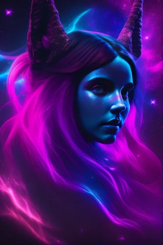 Xayah, Animal Ears, Hoodless, 1girl, Nebula, Dark Blue Space... — Stable Diffusion AI Prompt: Xayah, animal ears, hoodless, 1girl, nebula, dark blue space, psychedelic, bad t...