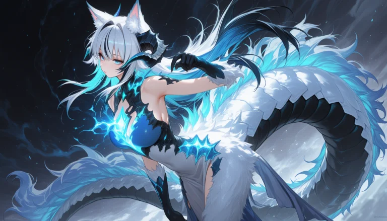 1girl, Long Hair, Shaggy Hair, Multicolored Hair, Dragon Wol...