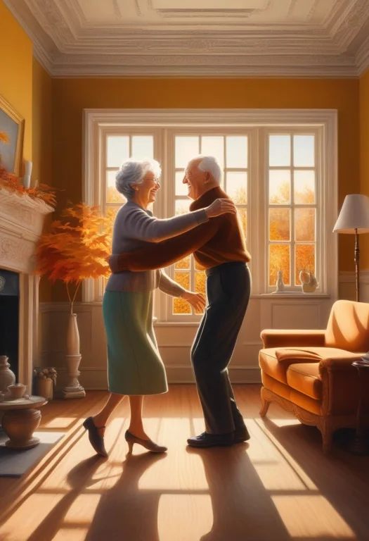 An Elderly Couple Dancing In Their Living Room, Hyperrealist...