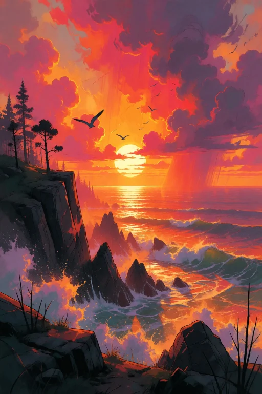 Strangedaal. A Spectacular Sunset Viewed From Rugged Sea Cli...