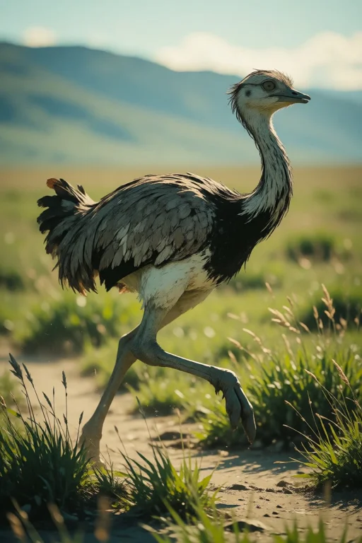 Nature, A Darwins Rhea Sprinting Across The Patagonian Pampa...