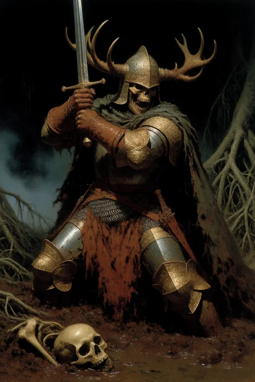 Baroque Composition, Knight In Rusty And Very Ornate Armor,...