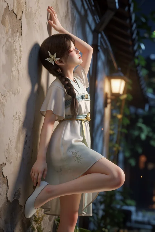 8kcg Chenxi,1girl,brown Eyes,black Hair,braid,twin Braids,ha...