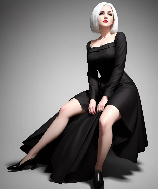 Ilya Kuvshinov, Woman, Medium White Hair, Pale Skin, Silky H...