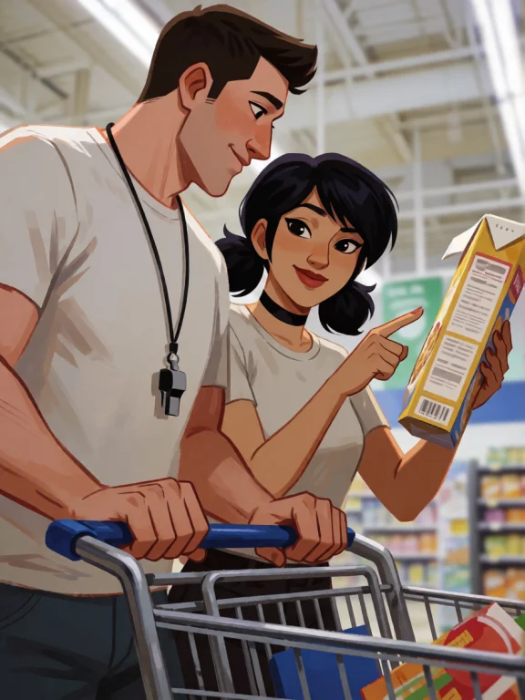 Digital Illustration Of A Man And A Women In A Grocery Store...
