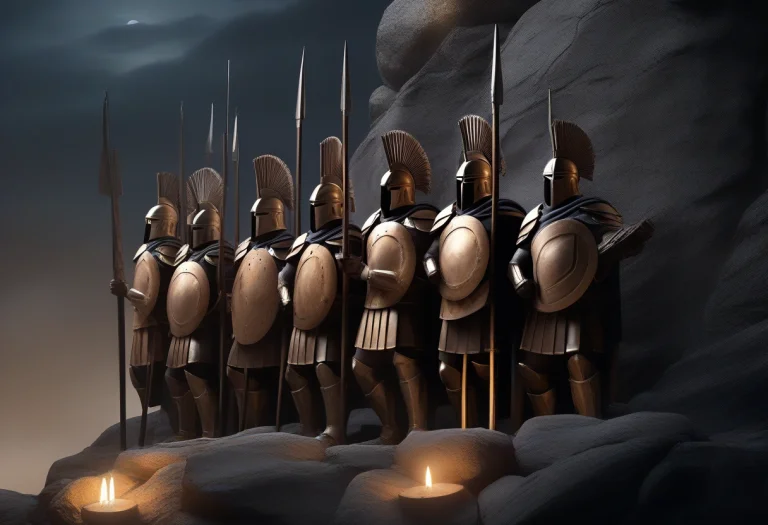 High Quality, Detailed, A Spartan Phalanx Braced On A Rocky...