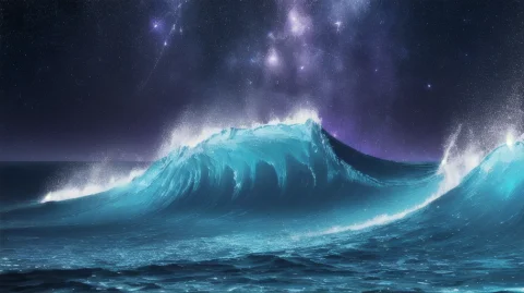 Smooth Rolling Waves Of Blue Ocean On Alien Planet, Beautifu... — Stable Diffusion AI Prompt: smooth rolling waves of (blue ocean) on alien planet, beautiful transparent wate...