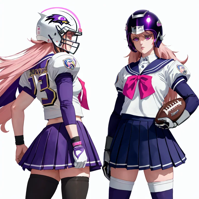 Anime Girl Football Player Wearing A Baltimore Ravens Unifor...