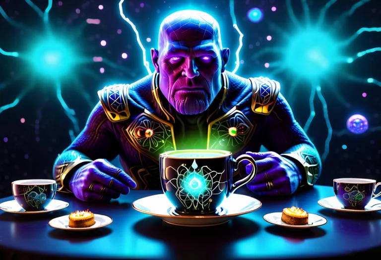 Thanos Sitting Awkwardly At A Tiny Alien Childrens Tea Party...