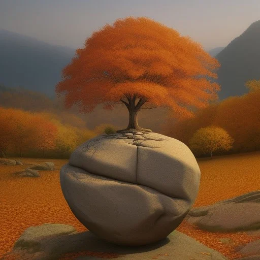 , Autumn, ,tree, Rock,, Filed, Stone, Land,