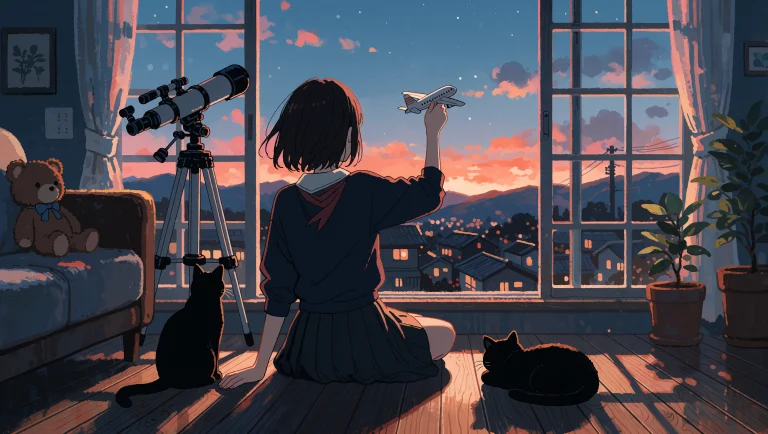 In A Soft Painterly Anime Illustration Style With Warm Twili...
